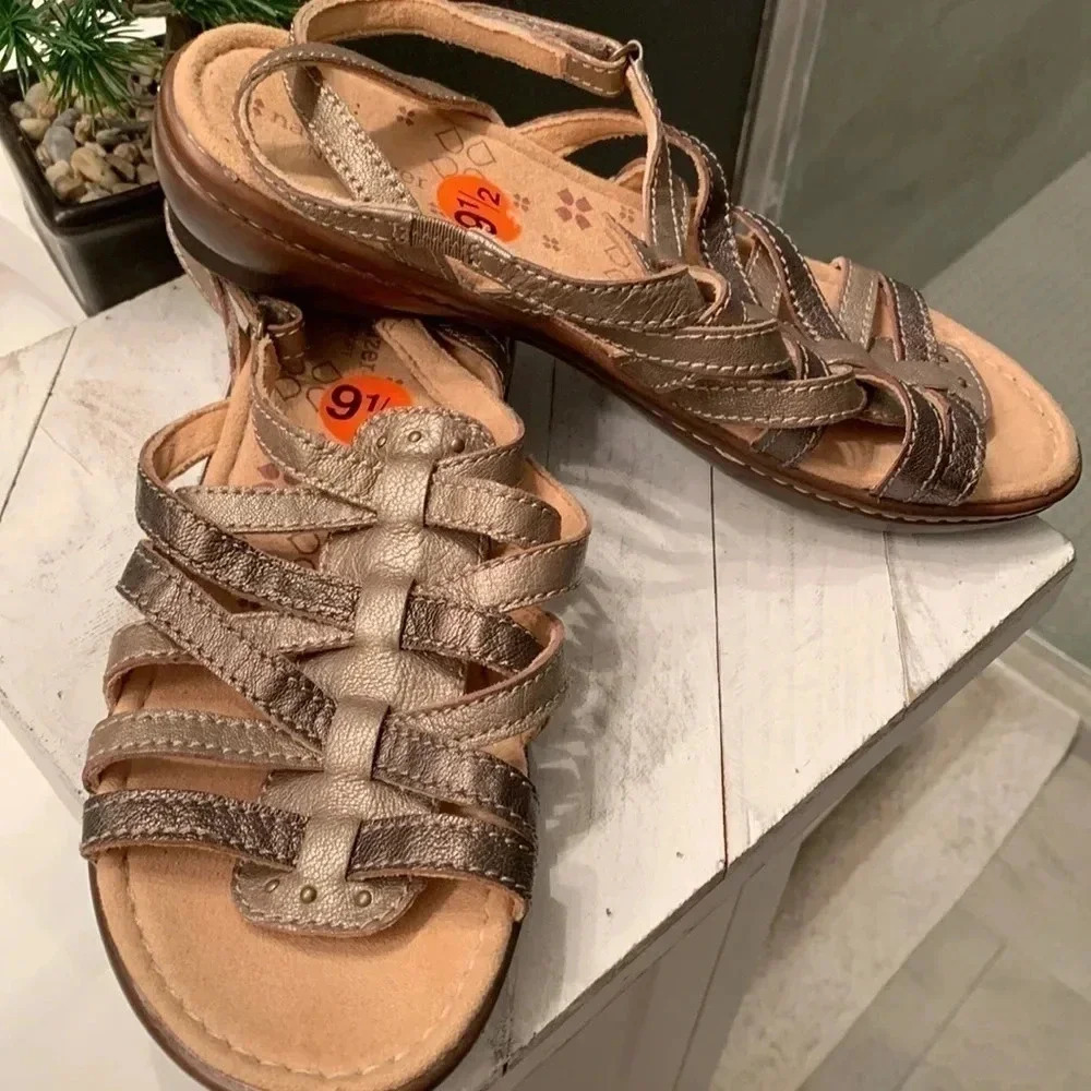 Naturalizer Metallic Bronze Strappy Wedge Sandals